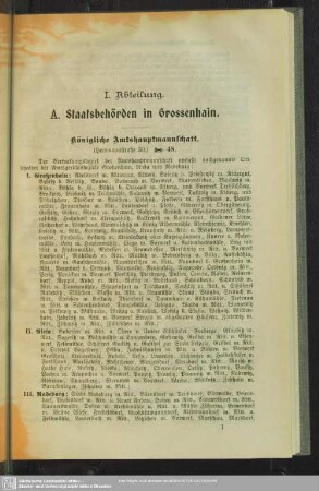 A. Behördenverzeichnis : A. Staatsbehörden in Grossenhain