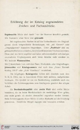 Erklärung der im Katalog angewendeten Zeichen und Fachausdrücke