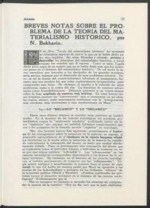 Breves notas sobre el problema de la teoría del materialismo histórico