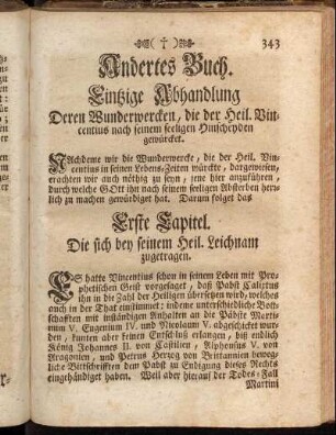 Andertes Buch. Eintzige Abhandlung. Deren Wunderwercken, die der Heil. Vincentius nach seinem seeligen Hinscheyden gewürcket.