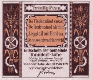 Notgeld der Gemeinde Tonndorf-Lohe
