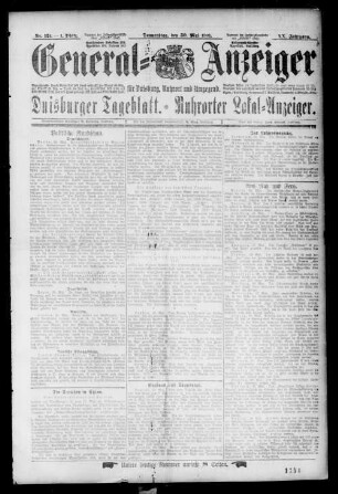 General Anzeiger für Duisburg, Ruhrort und Umgegend. 1899-1905