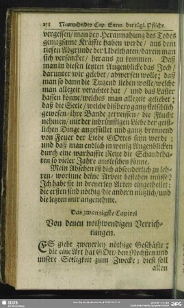 Das zwanzigste Capitel Von denen nothwendigen Verrichtungen
