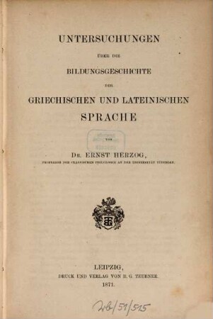Untersuchungen über die Bildungsgeschichte der griechischen und lateinischen Sprache