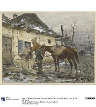 Polnischer Reiter mit seinem Pferd vor dem Zollhaus