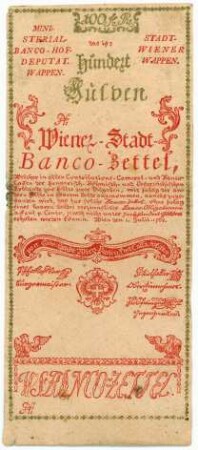 Geldschein, 100 Gulden, 1.7.1762