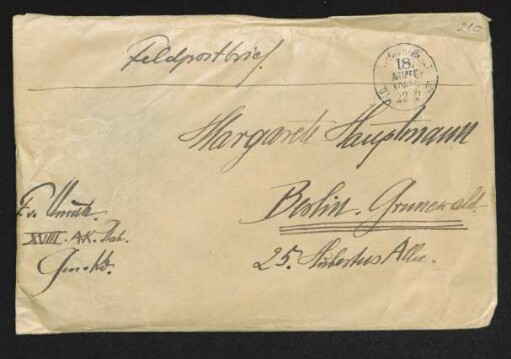 Brief von Fritz von Unruh an Margarete Hauptmann