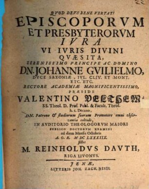 Episcoporum et presbyterorum iura vi iuris divini quaesita