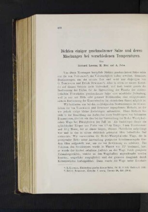 Dichten einiger geschmolzener Salze und deren Mischungen bei verschiedenen Temperaturen.