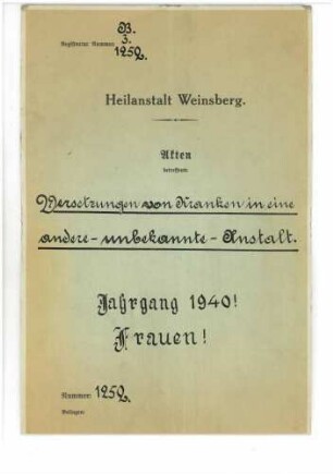 Verlegungen von Kranken, Frauen, Transport vom 25. Januar 1940