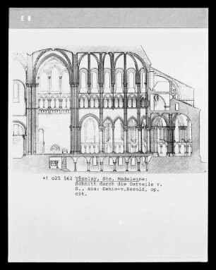 Vézelay, Längsschnitt durch die Ostteile von Süden der ehemaligen Abteikirche Sainte-Marie-Madeleine