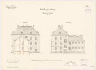 Garnison des Infanterie-Kasernements, Mannheim Stabsgebäude: Aufriss Ostansicht, Querschnitt 1:100