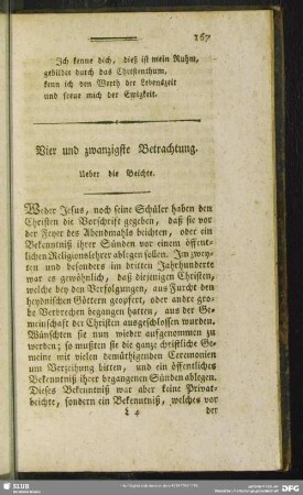 Vier und zwanzigste Betrachtung. Ueber die Beichte