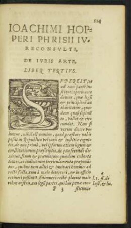 Ioachimi Hopperi Phrisii Iureconsulti, De Iuris Arte, Liber Tertius.