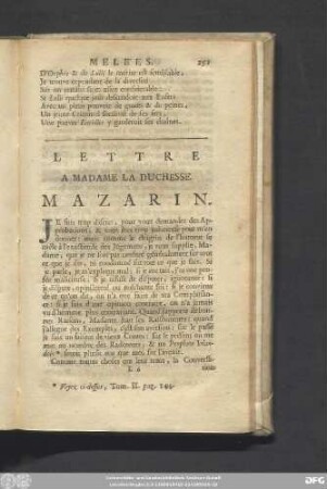 Lettre A Madame La Duchesse Mazarin.
