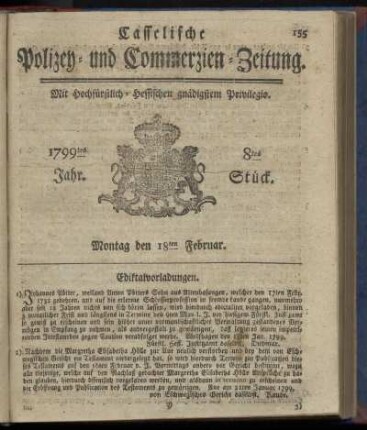 8tes Stueck, Montag den 18ten Februar 1799