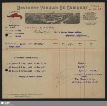 Deutsche Vacuum Oil Company, Dresden : Rechnung