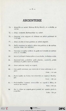 Argenterie (Nr. 74-98)