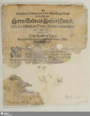 Andreas Hammerschmids Chor-Music : Mit V. und VI. Stimmen auff Madrigal.manir/ nebenst dem Basso Continuo. Fünffter Theil Musicalischer Andachten