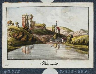 Tharandt, Blick über den Schlossteich auf die Burgruine und die Stadt- und Bergkirche