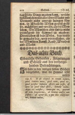 Das achte Buch. Erbauliche Gedanken, Folgerungen und Schlüsse aus den vorhergehenden Betrachtungen.