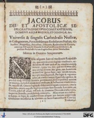 Jacobus Dei Et Apostolicae Sedis Gratia Episcopus Constantiensis ...