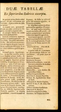 Duae Tabellae Ex superioribus Rubricis excerptae