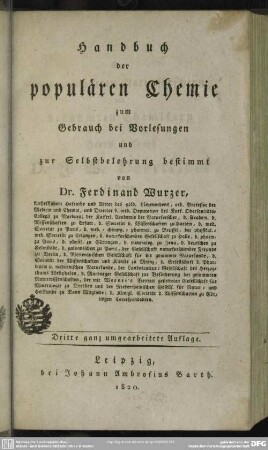 Handbuch der populären Chemie : zum Gebrauch bei Vorlesungen und zur Selbstbelehrung bestimmt