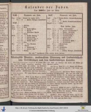 Astrologische Practica, muthmaßliche Witterung und Landwirthschaftliche Verrichtungen nach dem hundertjährigen Kalender.