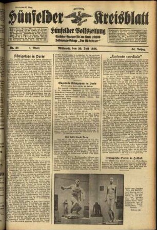 Erste Ausgabe vom Mittwoch, den 20. Juli 1938.