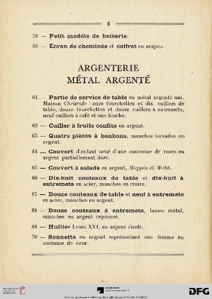 Argenterie Mètal Argentè  (Nr. 61-80)
