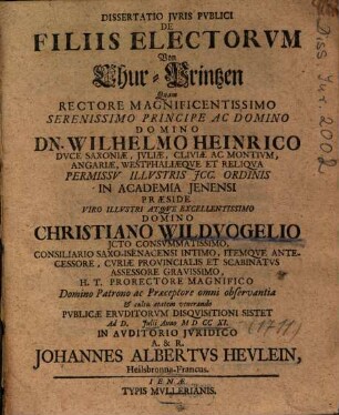 Dissertatio Jvris Pvblici De Filiis Electorvm : = Von Chur-Printzen