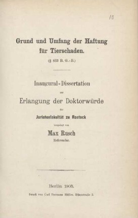 Grund und Umfang der Haftung für Tierschaden : (§ 833 B.G.-B.)