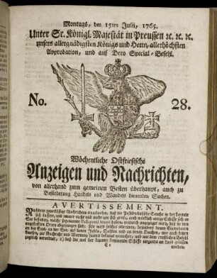 No. 28. Montags, den 15ten Julii, 1765.