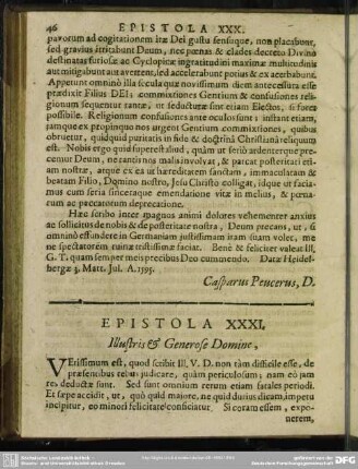 Epistola XXXI. Illustris & Generose Domine