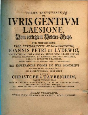 Thema Inavgvrale De Ivris Gentivm Laesione : = Vom verletztem Völcker-Recht