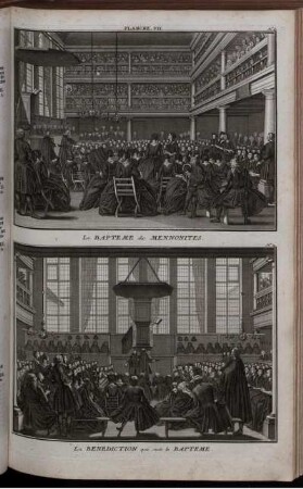 Planche. VII. : N. 1. Le Bapteme des Mennonites ; N. 2. La Benediction qui suit le Bapteme