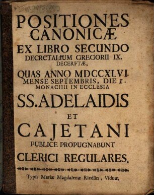 Positiones canonicae, ex libro secundo Decretalium Gregorii IX. decerptae