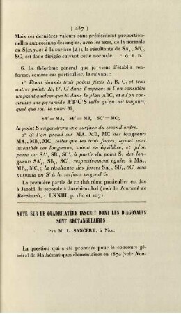 Note sur le quadrilatère inscrit dont les diagonales sont rectangulaires.