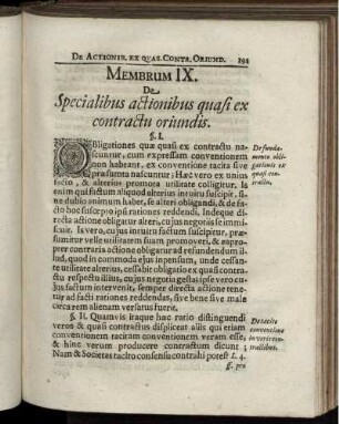 Membrum IX. De Specialibus actionibus quasi ex contractu oriundis
