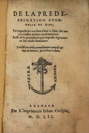 De la Predestination eternelle de Dieu