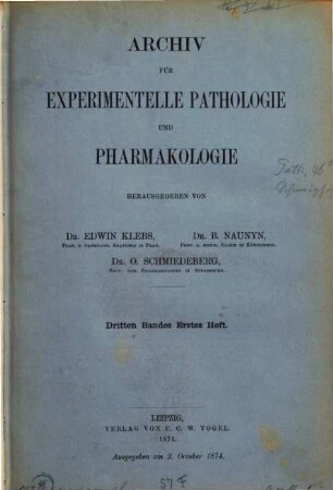 Archiv für experimentelle Pathologie und Pharmakologie. 3. 1875