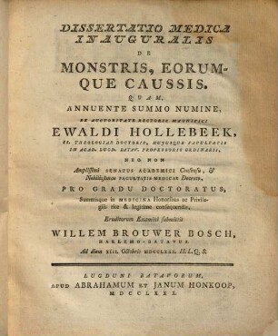 Diss. med. inaug. de monstris eorumque caussis