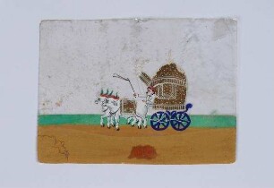 Gouache auf Glimmer mit der Darstellung eines verhängten Ochsenkarrens