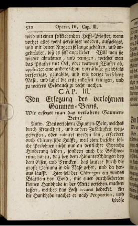 Cap. III. Von Ersetzung des verlohrnen Gaumen-Beins.