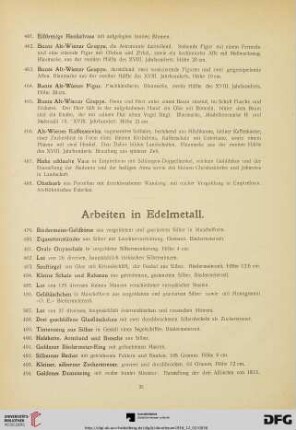 Arbeiten in Edelmetall (Nr. 479-584)