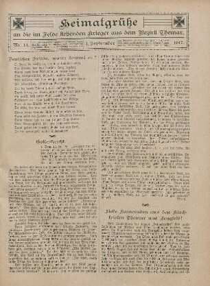 14.1917: Heimatgrüße an die im Felde stehenden Krieger aus dem Bezirk Themar