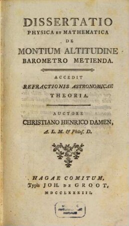 Dissertatio de Montium Altitudine Barometro metienda