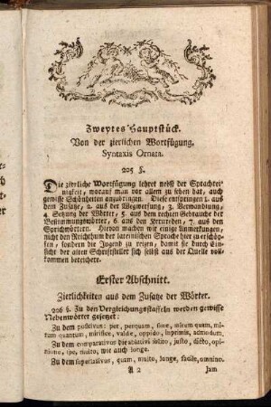Zweytes Hauptstück. Von der zierlichen Wortfügung. Syntaxis Ornata.