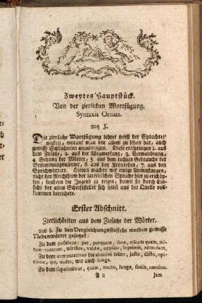 Zweytes Hauptstück. Von der zierlichen Wortfügung. Syntaxis Ornata.